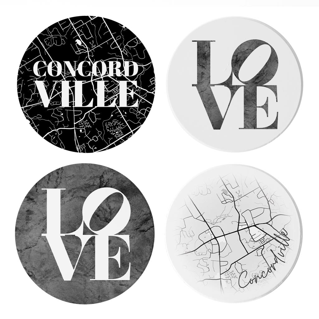 Minimalistic B&W Pennsylvania Concordville Maps Love | Absorbent Coasters | Set of 4 | Min 2