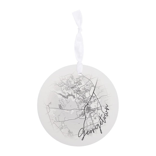 Minimalistic B&W Texas Georgetown Circle Map | Wood Ornament | Eaches | Min 6