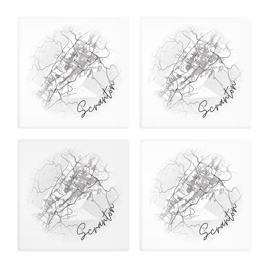 Minimalistic B&W Pennsylvania Scranton Circle Map | Absorbent Coasters | Set of 4 | Min 2