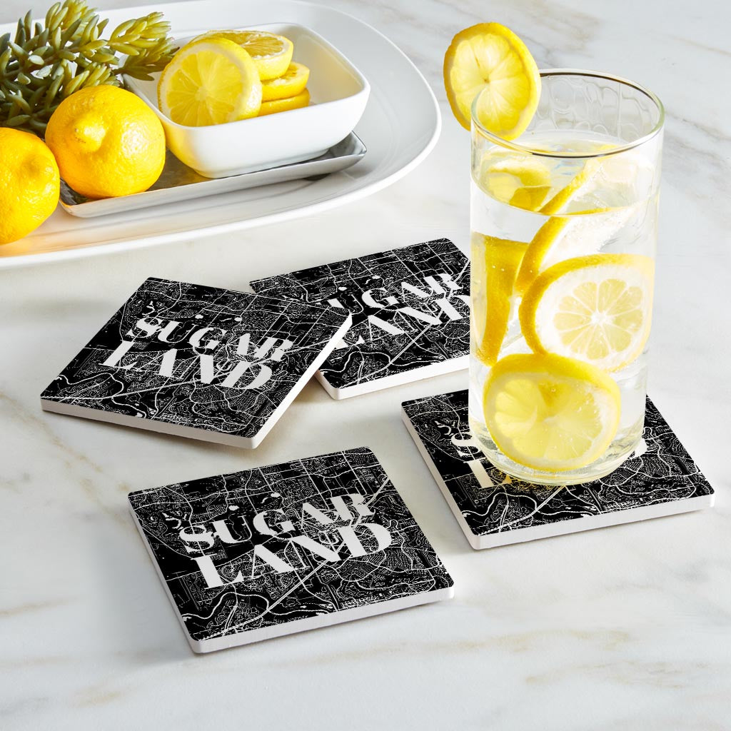 Minimalistic B&W Texas Sugarland Map| Absorbent Coasters | Set of 4 | Min 2