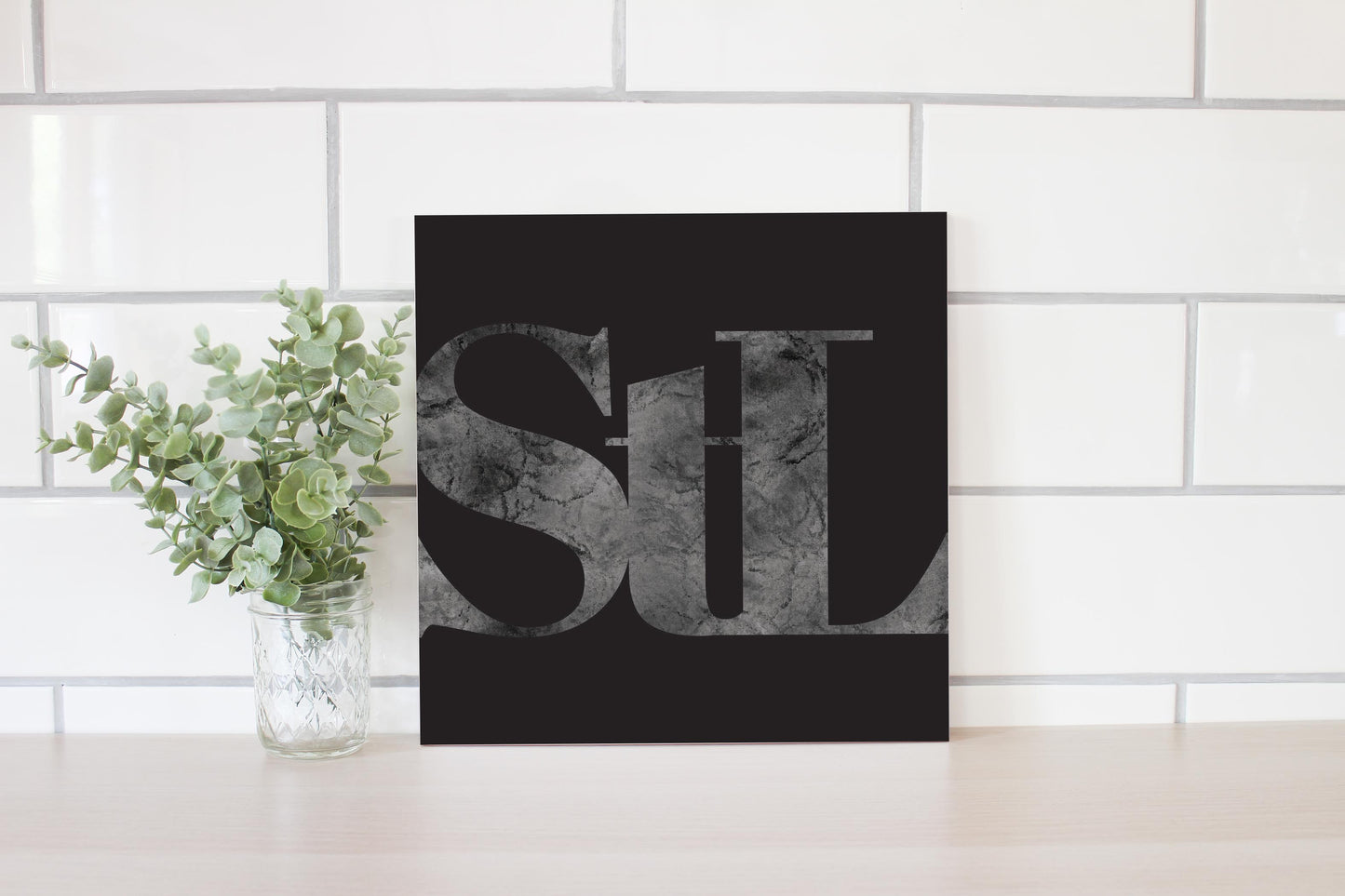 Minimalist B&W Missouri St Louis Black Initials | Wood Sign | Eaches | Min 2