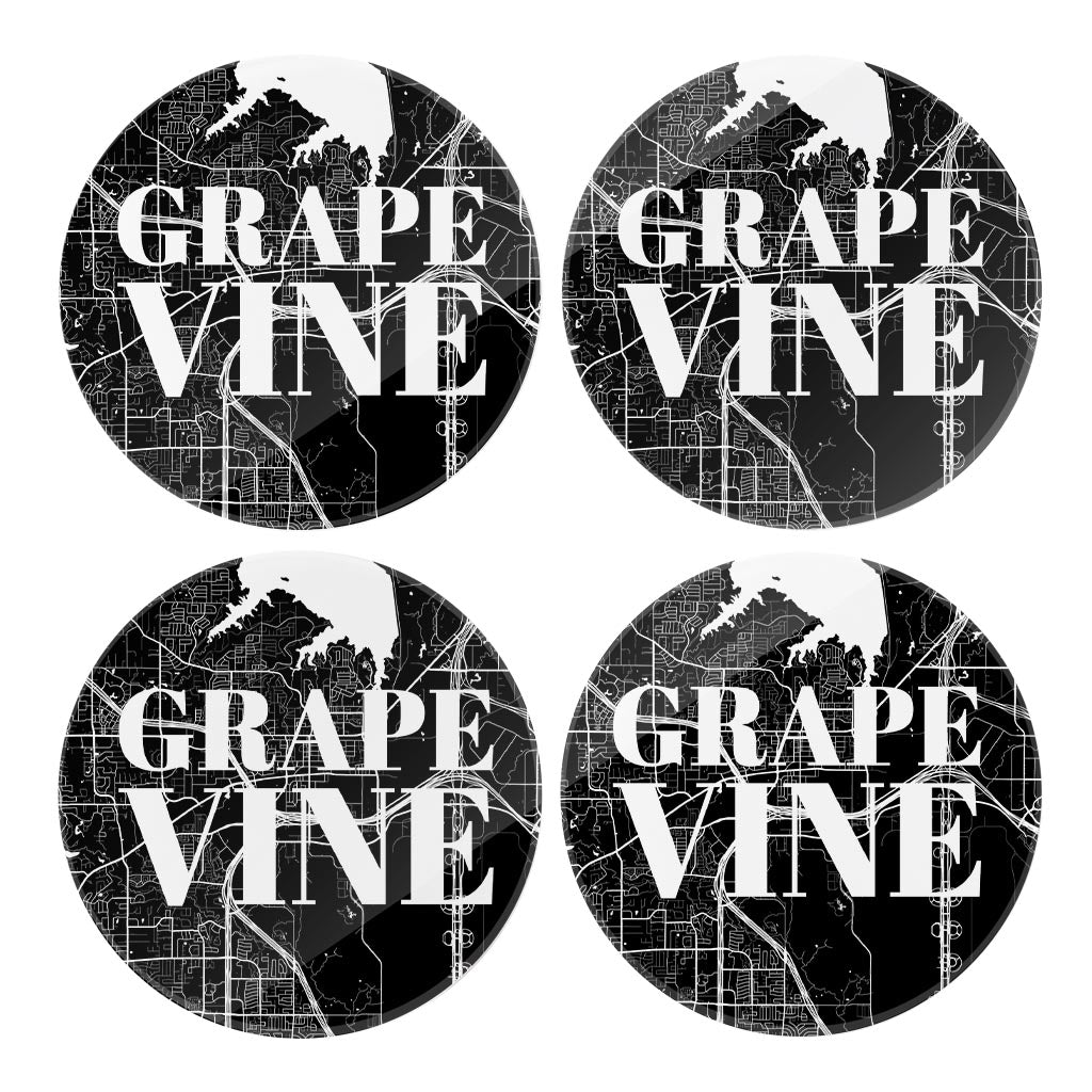 Minimalistic B&W Texas Grapevine Map | Hi-Def Glass Coasters | Set of 4 | Min 2