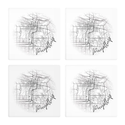 Minimalistic B&W Washington Puyallup Circle Map| Absorbent Coasters | Set of 4 | Min 2