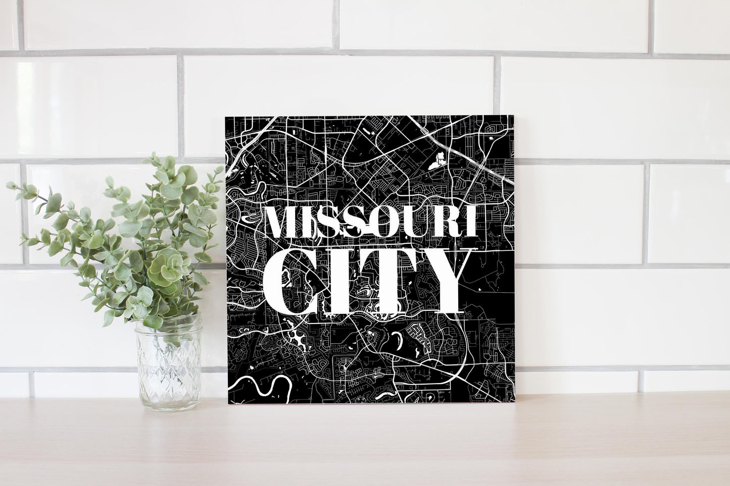 Minimalistic B&W Texas Missouri City Map | Wood Sign | Eaches | Min 2