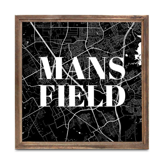 Minimalistic B&W Texas Mansfield Map | Wood Sign | Eaches | Min 1