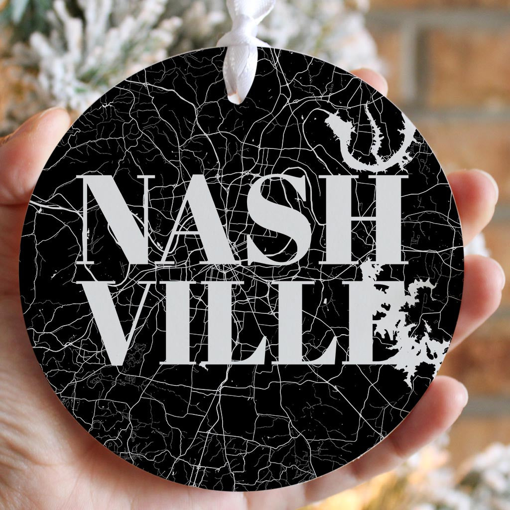 Minimalist B&W Tennessee Nashville Map | Wood Ornament | Eaches | Min 6