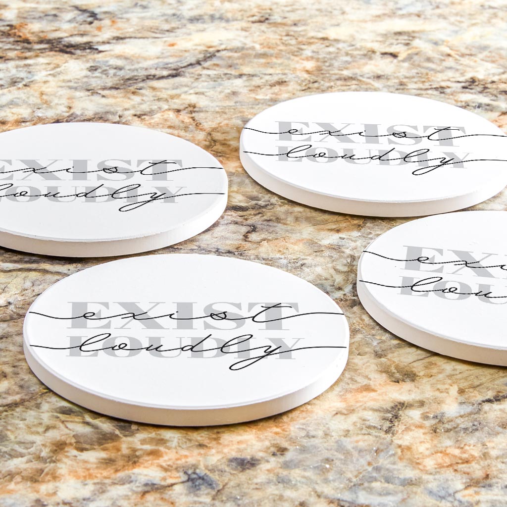 Modern Exist Loudly Texas| Absorbent Coasters | Set of 4 | Min 2