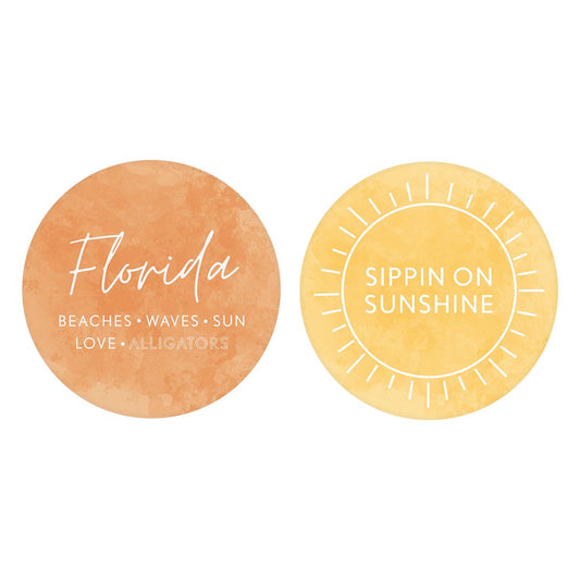 Florida Water Color Sayings | Absorbent Car Coasters | Set of 2 | Min 4