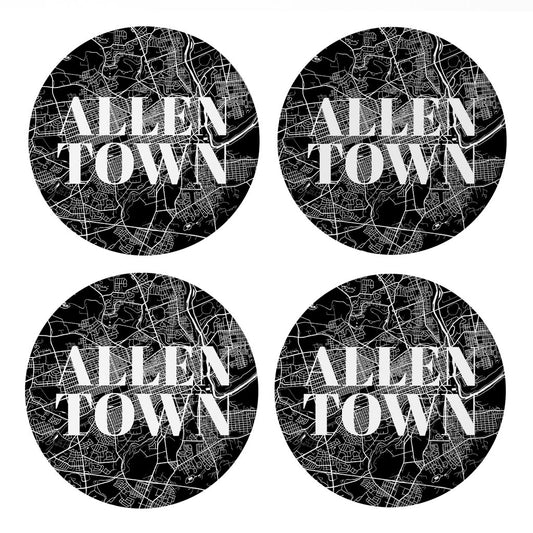 Minimalistic B&W Pennsylvania Allentown Map | Absorbent Coasters | Set of 4 | Min 2