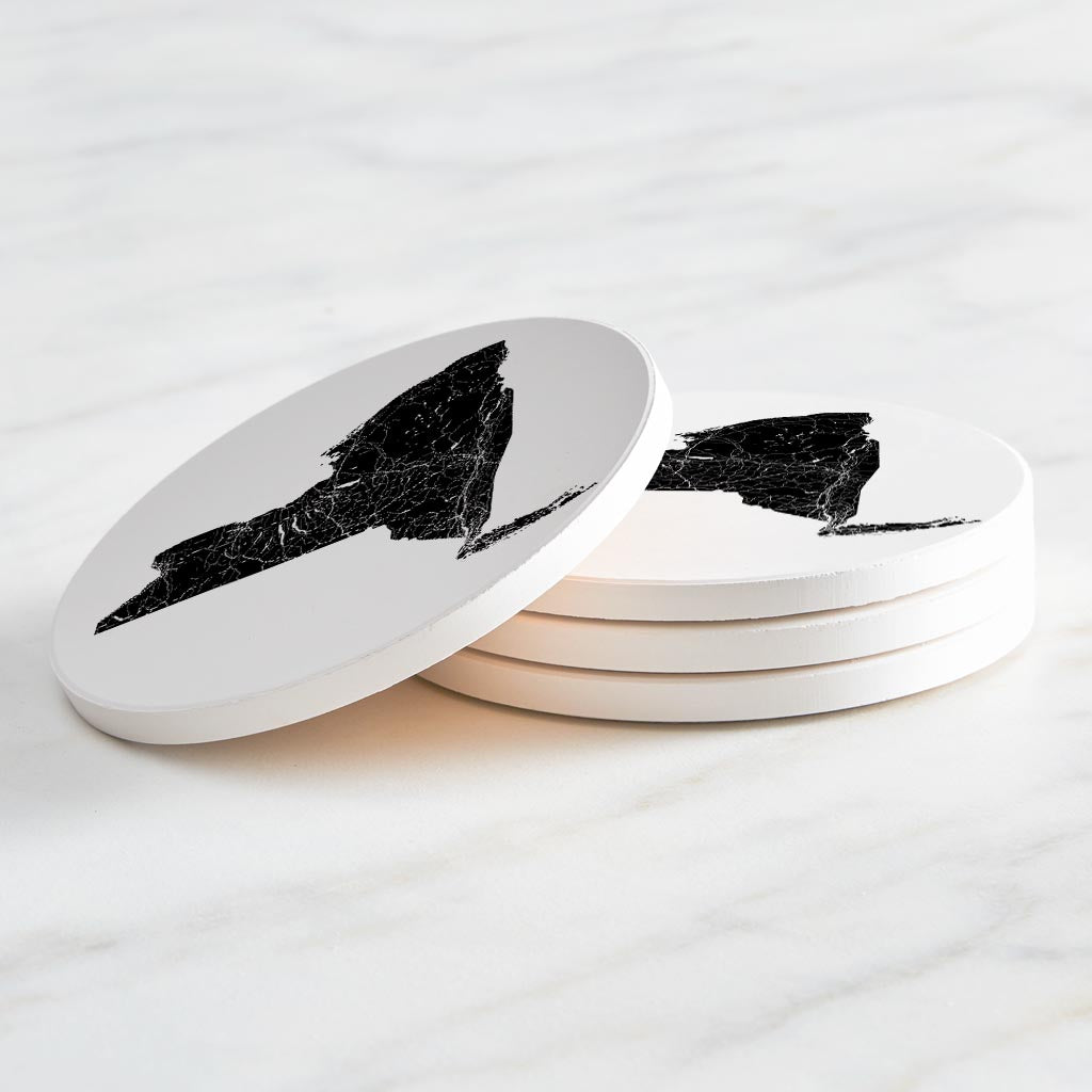 Minimalistic B&W New York State With Map | Absorbent Coasters | Set of 4 | Min 2