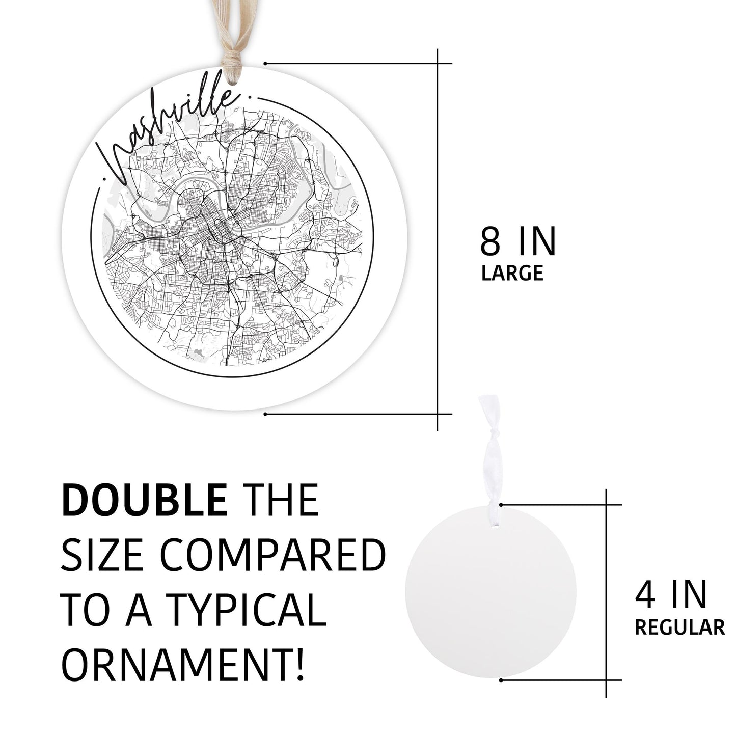 Minimalist B&W Tennessee Nashville Circle Map | Wood Ornament | Eaches | Min 1