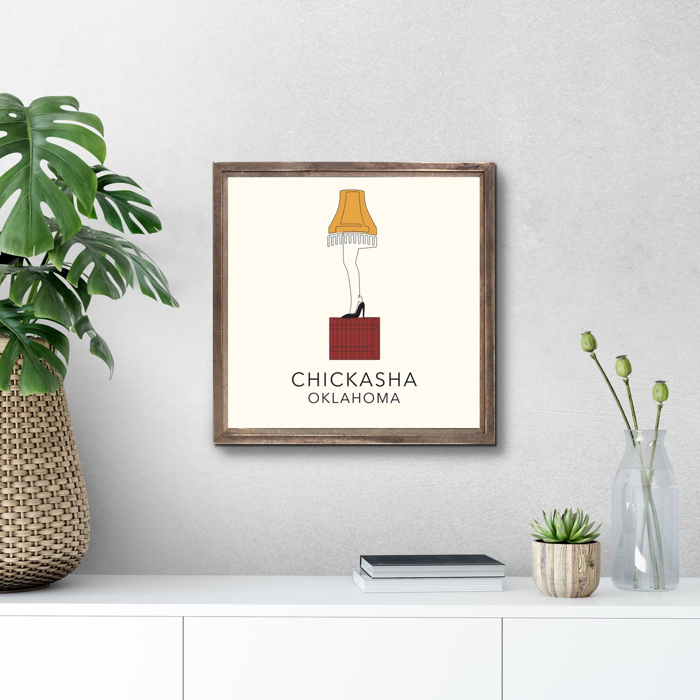 Modern Minimalist Oklahoma Colorful Chickasha Leg Lamp | Wood Sign | Eaches | Min 1