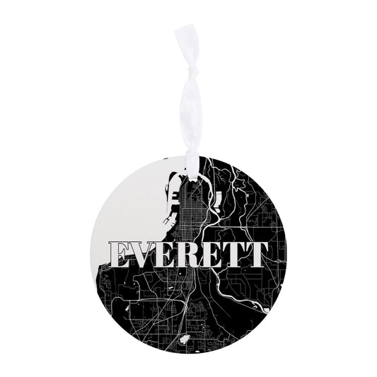 Minimalistic B&W Washington Everett Map | Wood Ornament | Eaches | Min 6