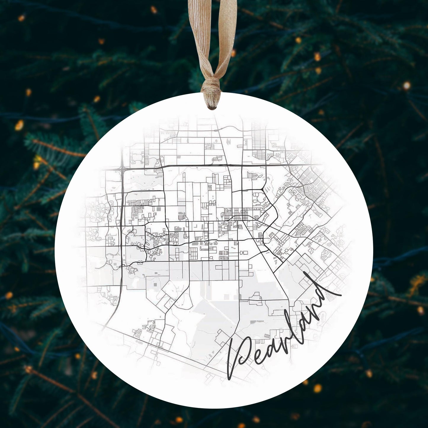 Minimalistic B&W Texas Pearland City Circle Map | Wood Ornament | Eaches | Min 1