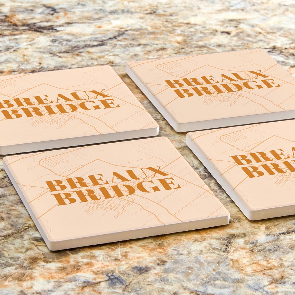 Modern Minimalist Louisiana Breaux Bridge Map | Absorbent Coasters | Set of 4 | Min 2