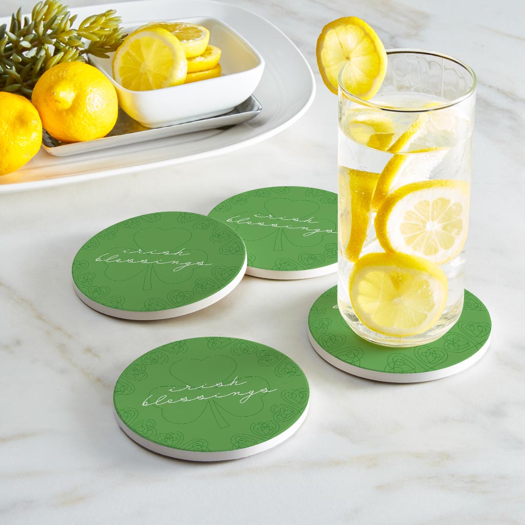 Light Green Shamrock Irish Blessings | Absorbent Coasters | Set of 4 | Min 2