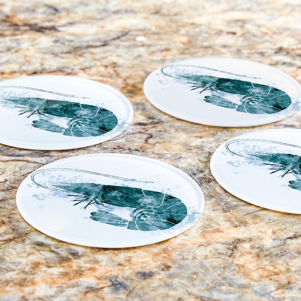Blue White Water Color Shrimp | Hi-Def Glass Coasters | Set of 4 | Min 2