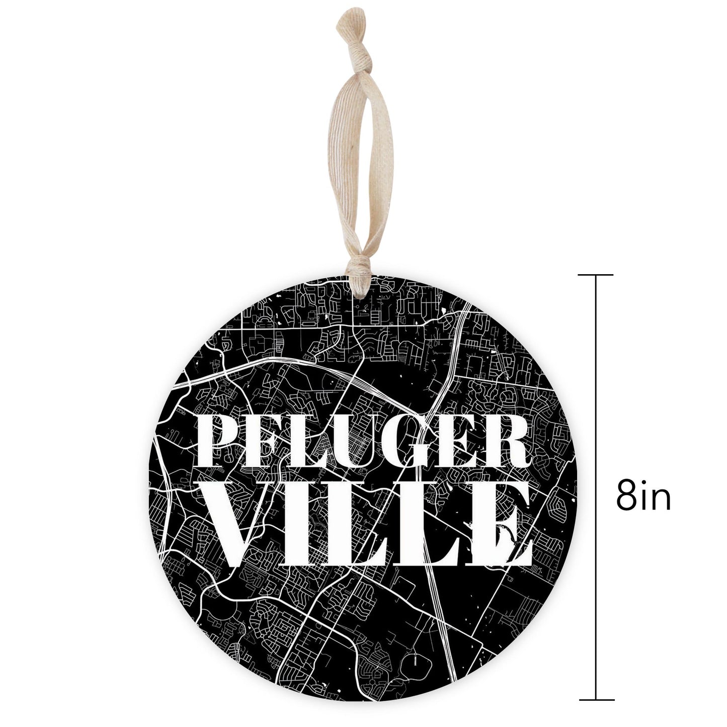 Minimalistic B&W Texas Pflugerville Map | Wood Ornament | Eaches | Min 1