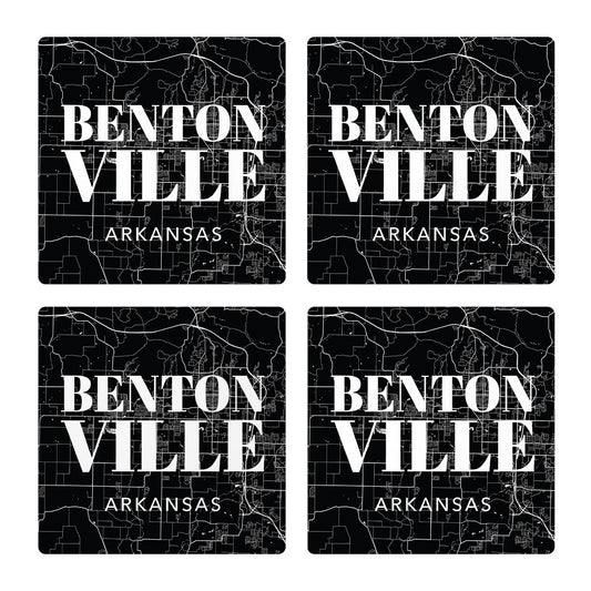 Minimalist B&W Arkansas Bentonville Map State | Absorbent Coasters | Set of 4 | Min 2