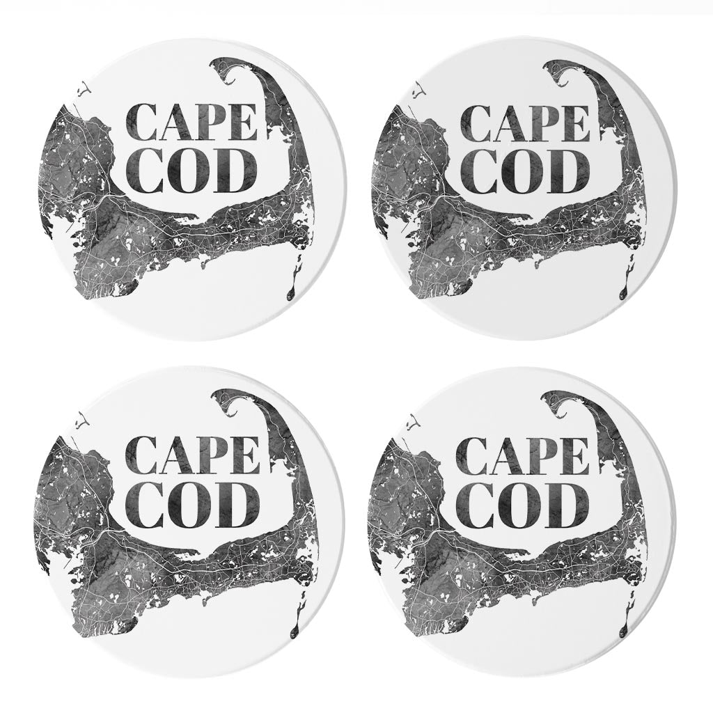 Minimalistic B&W Cape Cod Map| Absorbent Coasters | Set of 4 | Min 2