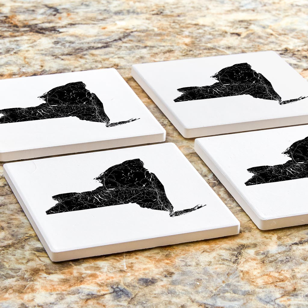 Minimalistic B&W New York State With Map | Absorbent Coasters | Set of 4 | Min 2