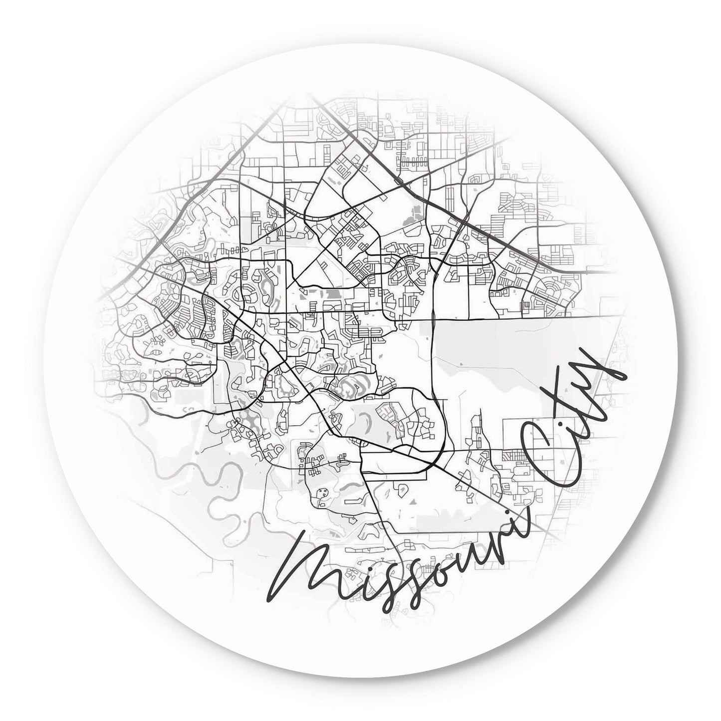 Minimalistic B&W Texas Missouri City Circle Map | Wood Sign | Eaches | Min 1