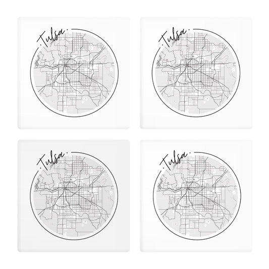 Modern Oklahoma Tulsa Circle Map| Absorbent Coasters | Set of 4 | Min 2