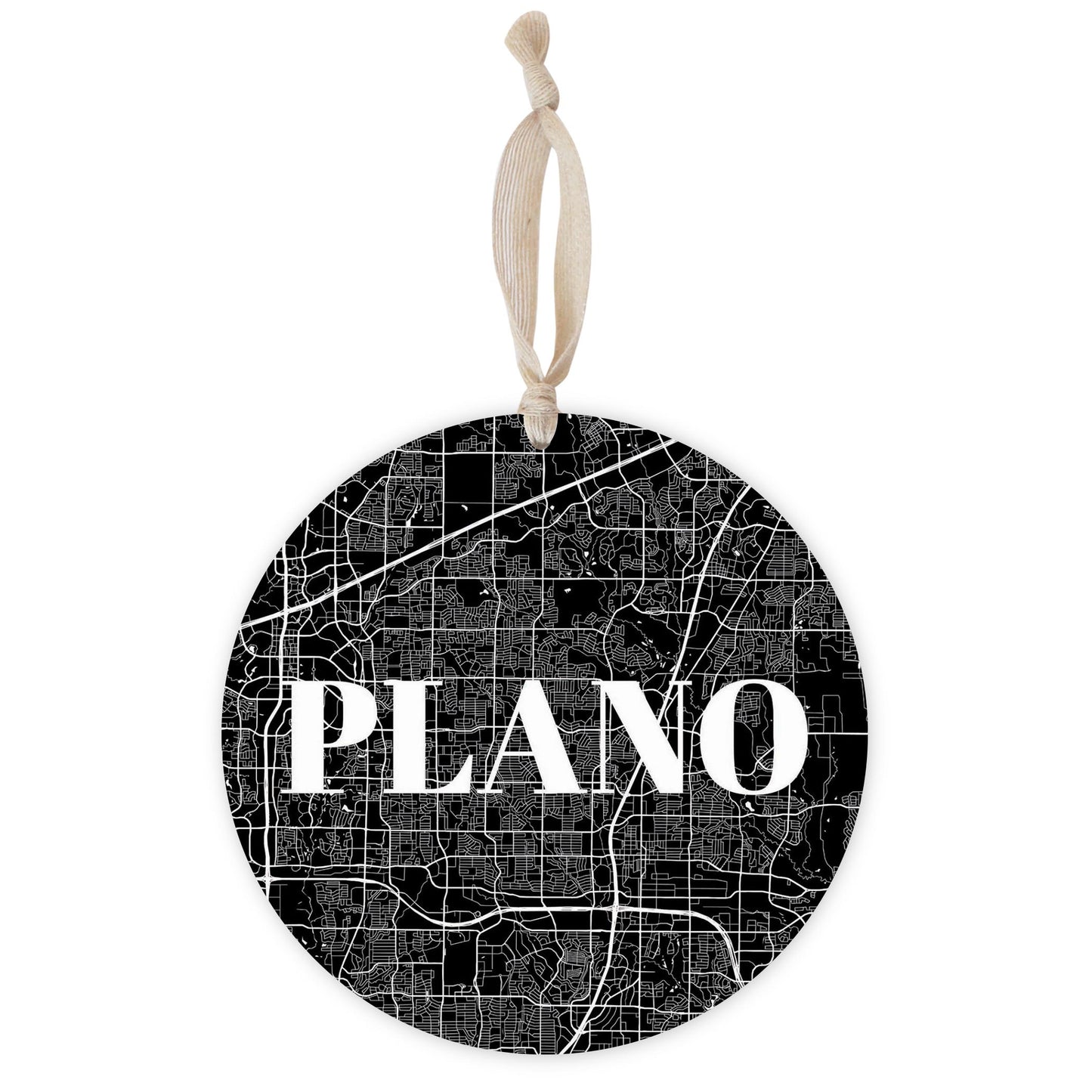 Minimalistic B&W Texas Plano Map | Wood Ornament | Eaches | Min 1