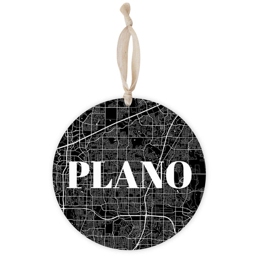 Minimalistic B&W Texas Plano Map | Wood Ornament | Eaches | Min 1