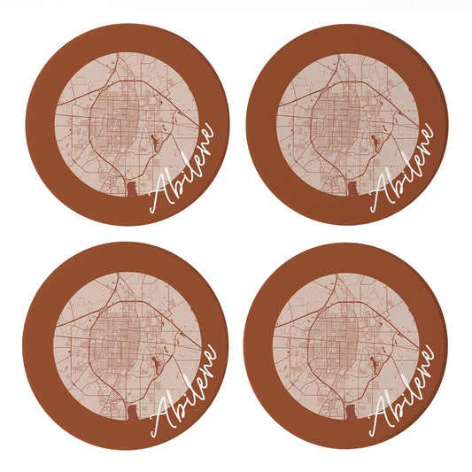 Modern Minimalist Texas Abilene Circle Map | Absorbent Coasters | Set of 4 | Min 2