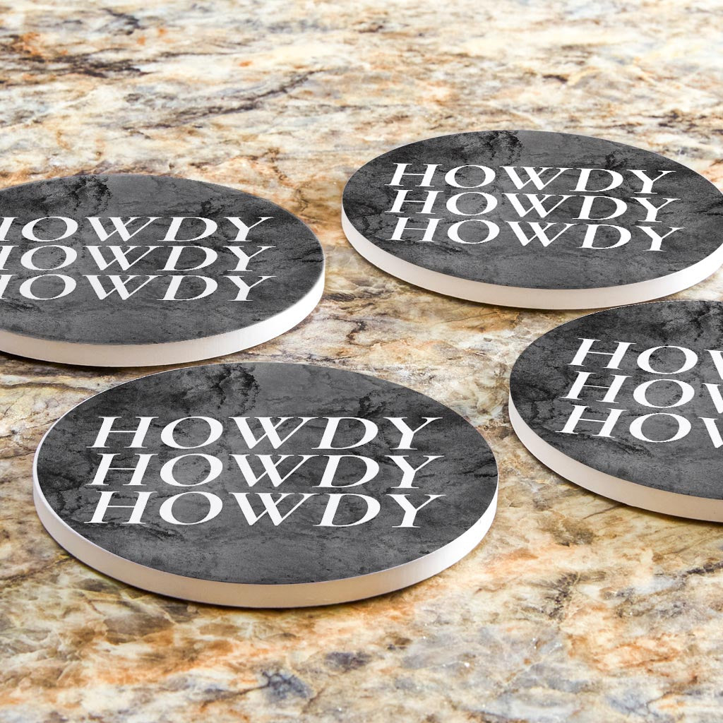 Minimalistic B&W Texas Textured Howdy | Absorbent Coasters | Set of 4 | Min 2