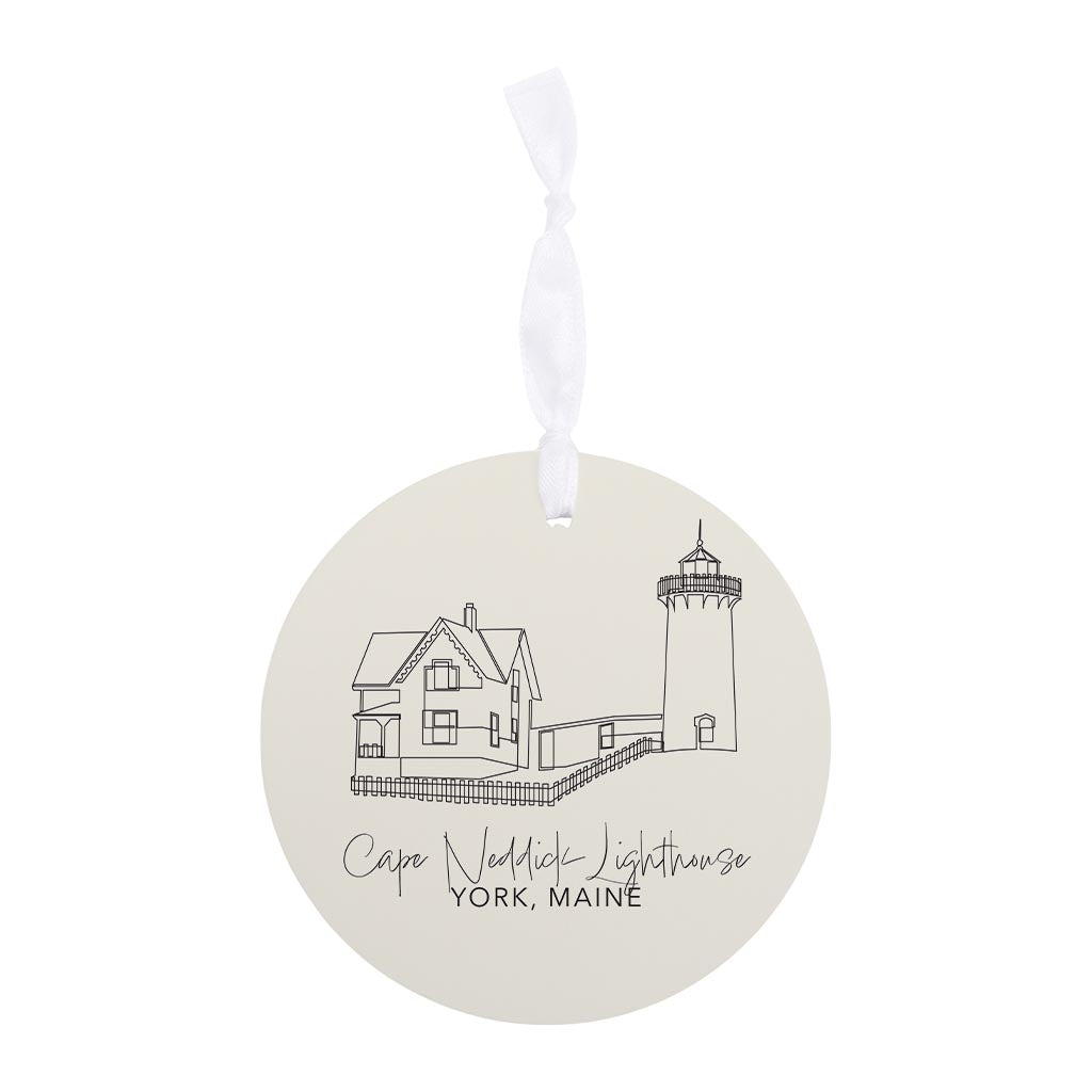 Cream Cape Neddick Lighthouse| Wood Ornament | Eaches | Min 6