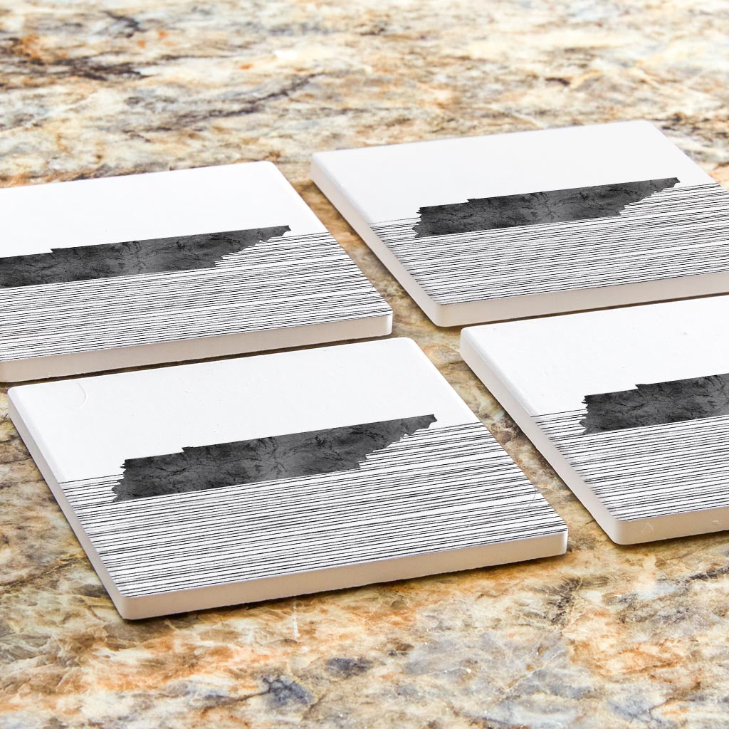 Minimalist B&W Tennessee State With Straight Lines | Absorbent Coasters | Set of 4 | Min 2