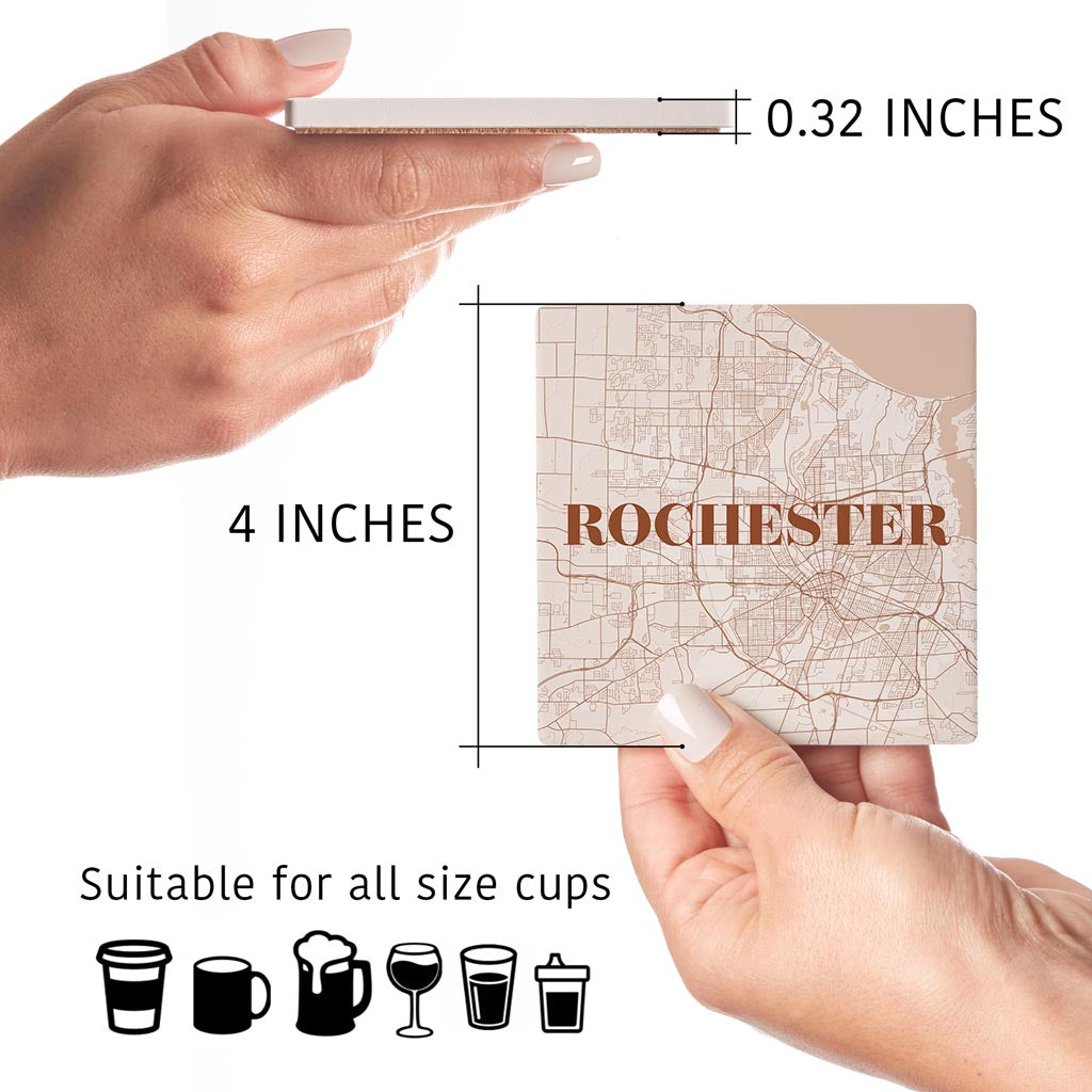 Modern Minimalist New York Rochester Map | Absorbent Coasters | Set of 4 | Min 2