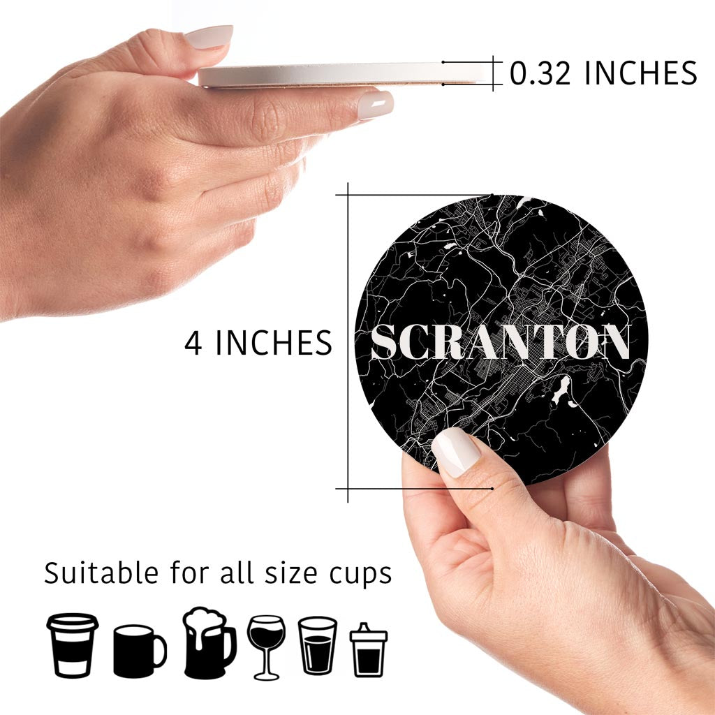 Minimalistic B&W Pennsylvania Scranton Map | Absorbent Coasters | Set of 4 | Min 2