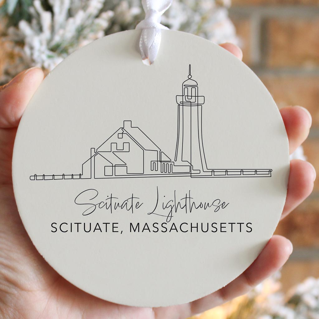 Cream Scituate Lighthouse| Wood Ornament | Eaches | Min 6