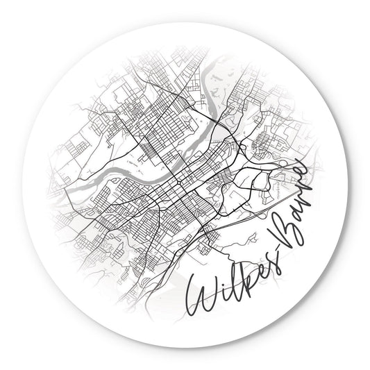 Minimalistic B&W Pennsylvania Wilkes Barre Circle Map | Wood Sign | Eaches | Min 1