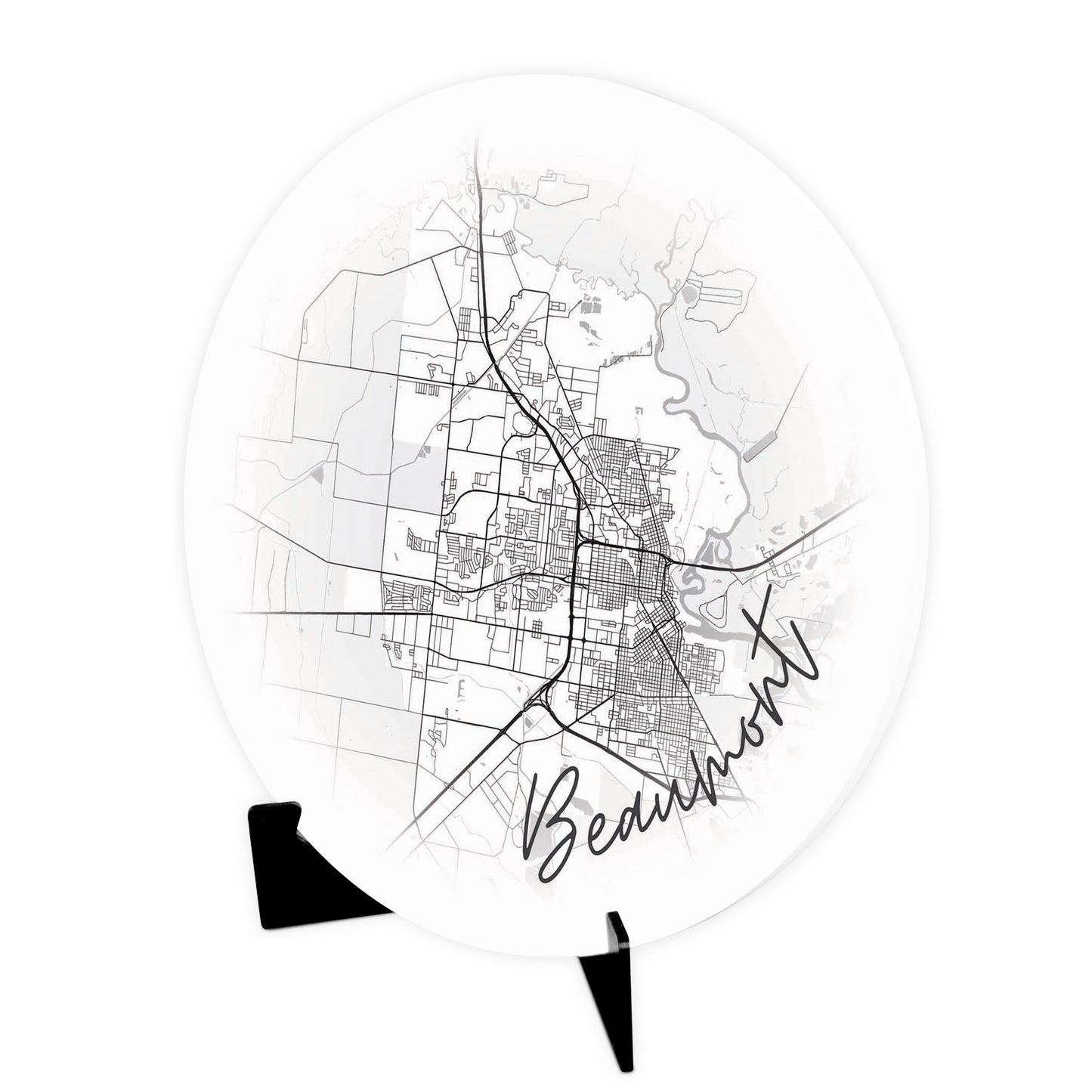 Minimalistic B&W Texas Beaumont Circle Map | Wood Sign | Eaches | Min 1