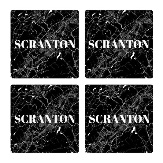 Minimalistic B&W Pennsylvania Scranton Map| Absorbent Coasters | Set of 4 | Min 2