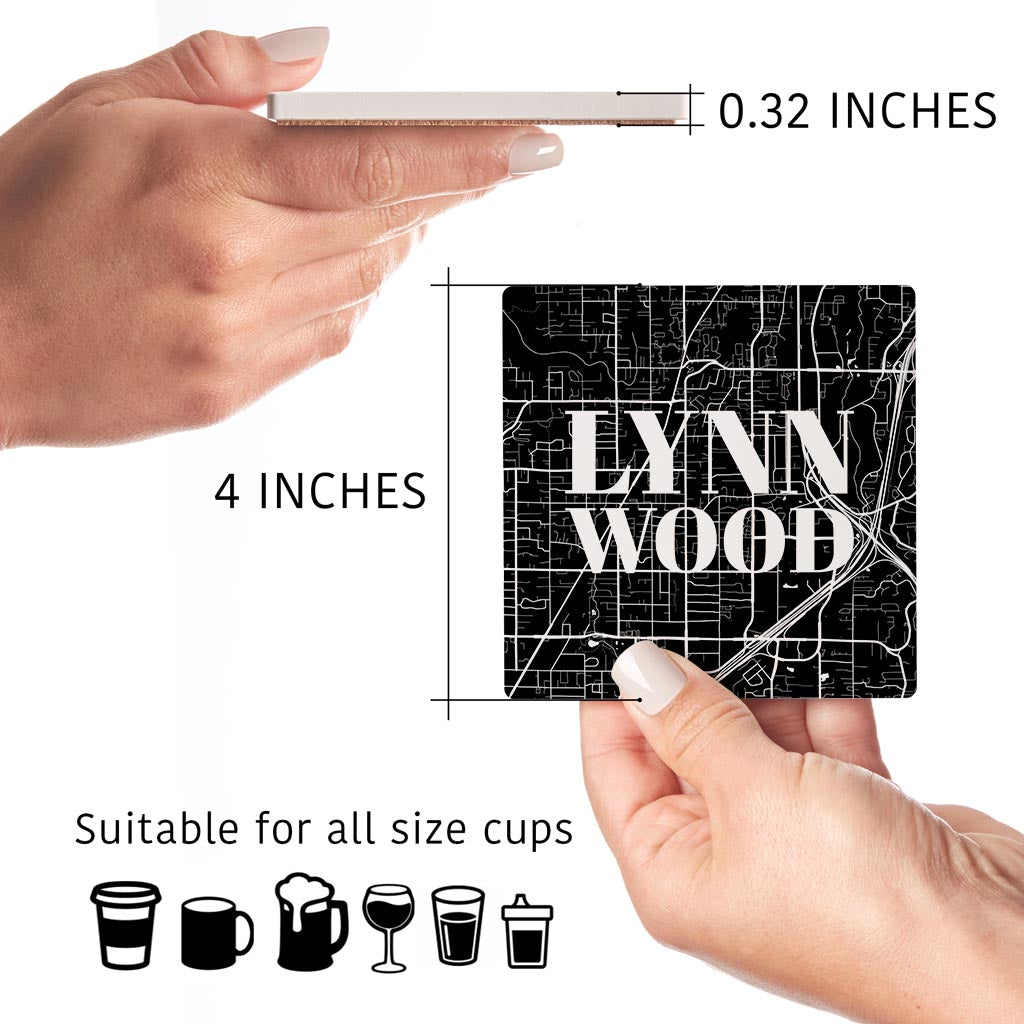 Minimalistic B&W Washington Lynnwood Map| Absorbent Coasters | Set of 4 | Min 2