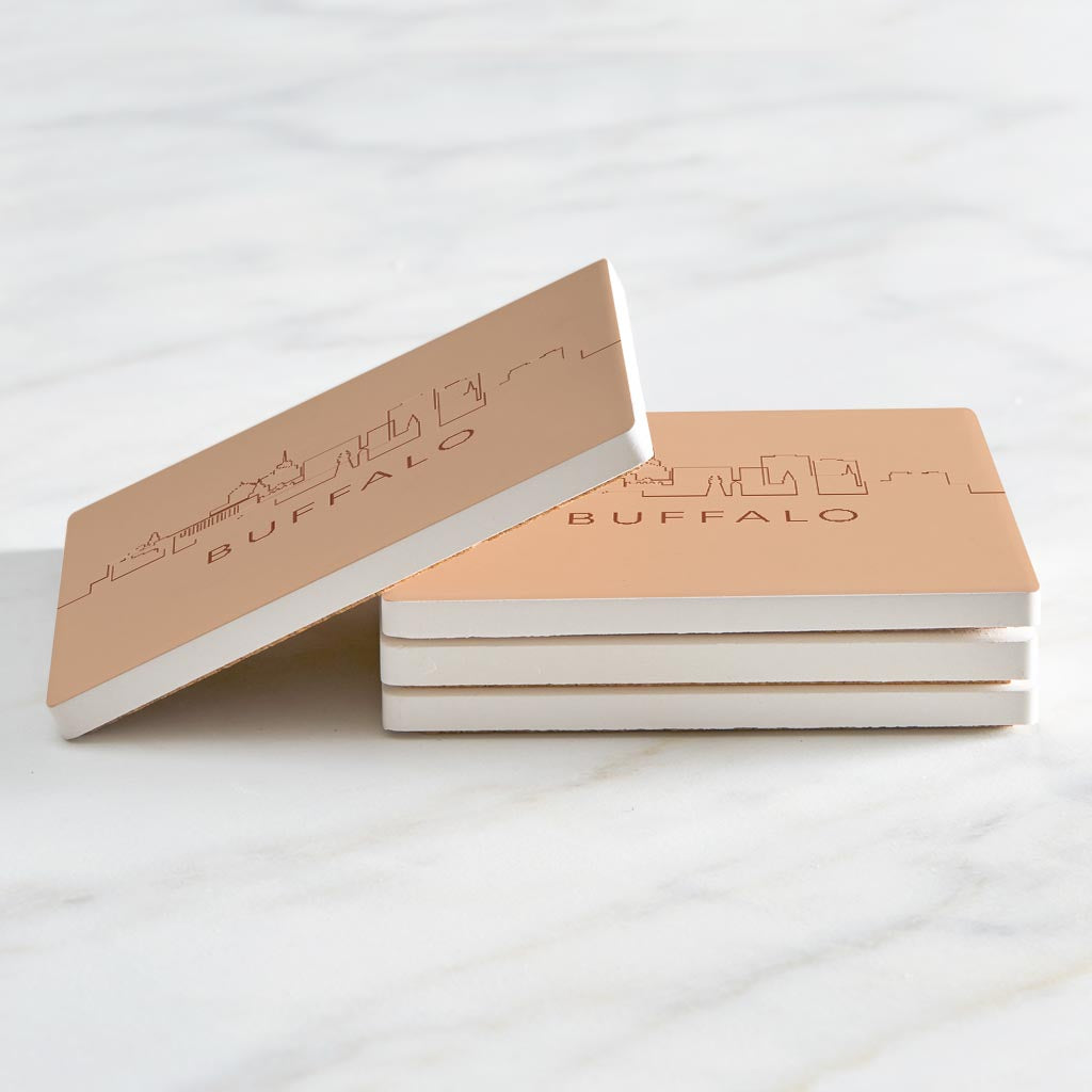 Modern Minimalistic New York Buffalo Skyline | Absorbent Coasters | Set of 4 | Min 2