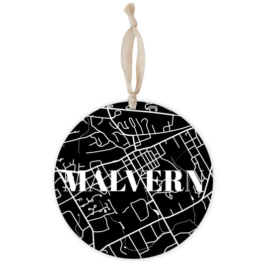 Minimalistic B&W Pennsylvania Malvern Map | Wood Ornament | Eaches | Min 1