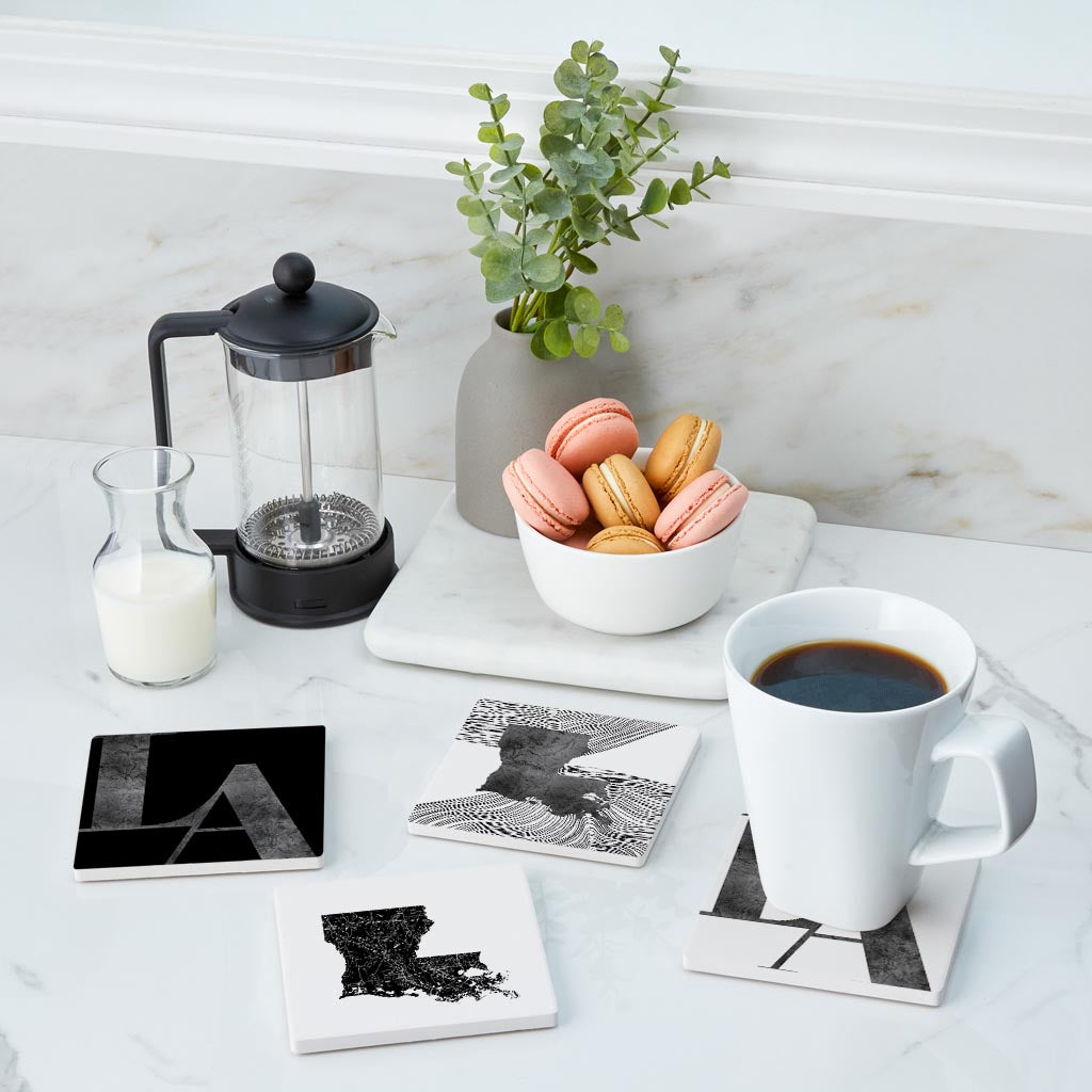 Modern Black White Louisiana Set | Absorbent Coasters | Set of 4 | Min 2