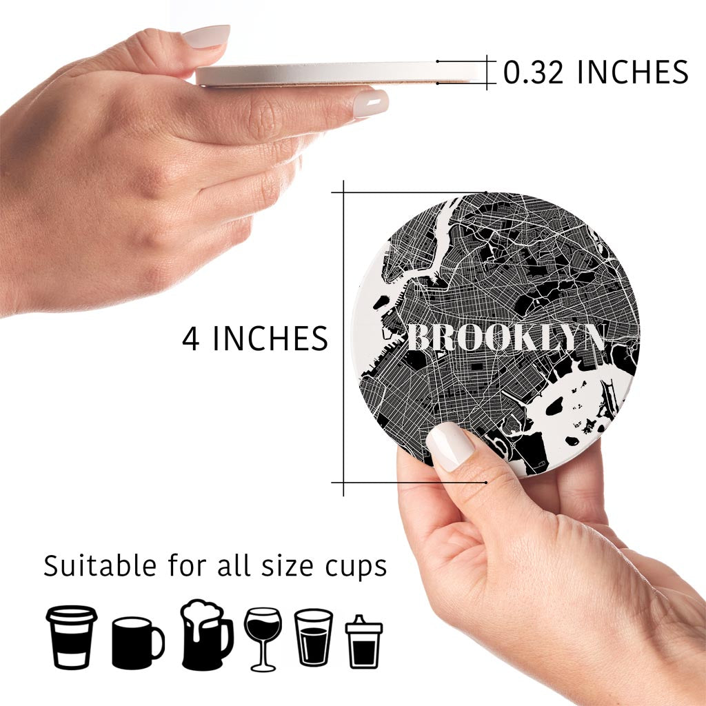 Minimalistic B&W New York Brooklyn Maps| Absorbent Coasters | Set of 4 | Min 2