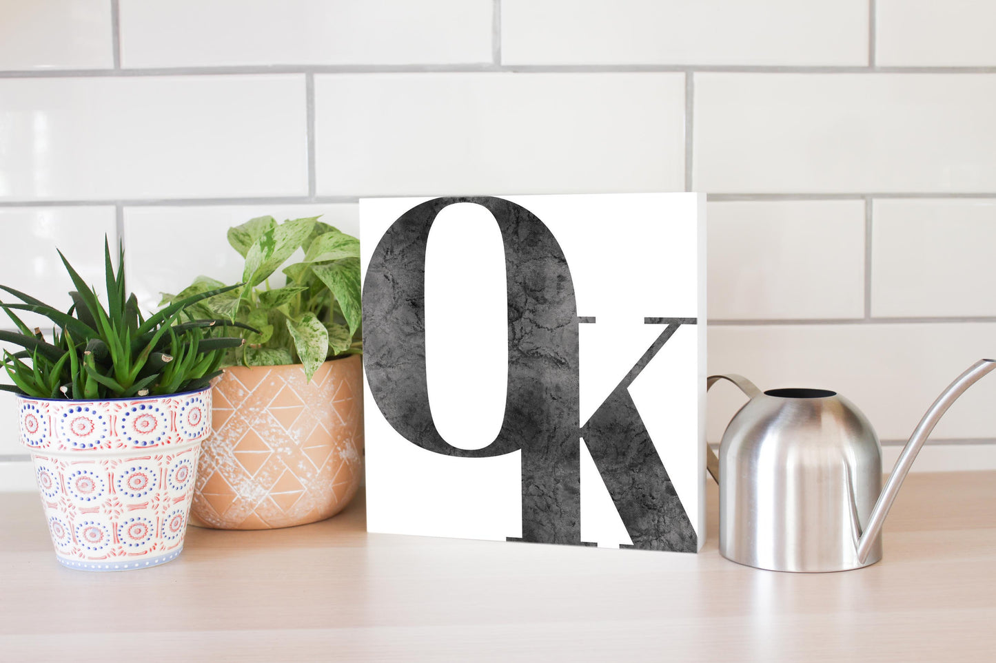 Modern White Oklahoma Initials | Wood Block | Eaches | Min 2