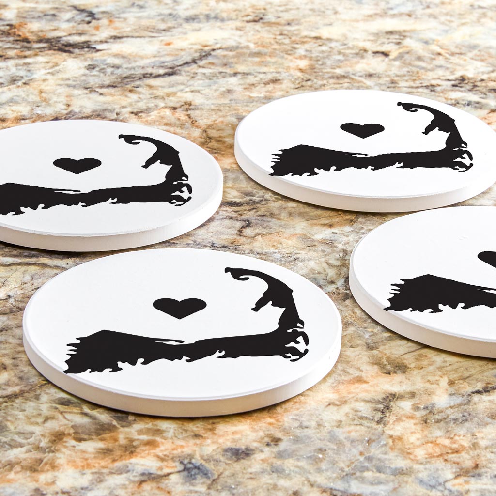 Minimalistic B&W Cape Cod With Heart | Absorbent Coasters | Set of 4 | Min 2