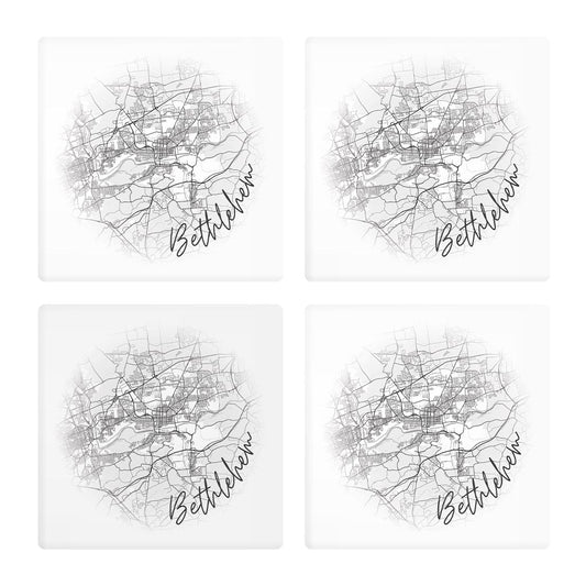 Minimalistic B&W Pennsylvania Bethlehem Circle Map | Absorbent Coasters | Set of 4 | Min 2