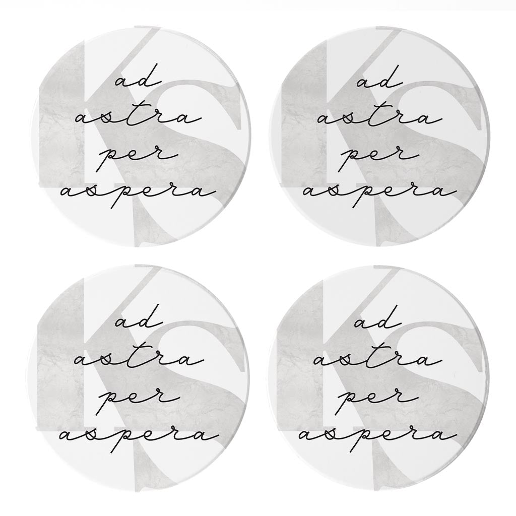 Minimalist B&W Kansas Ad Astra Per Aspera | Absorbent Coasters | Set of 4 | Min 2