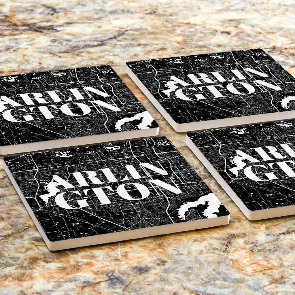 Minimalistic B&W Texas Arlington Map | Absorbent Coasters | Set of 4 | Min 2