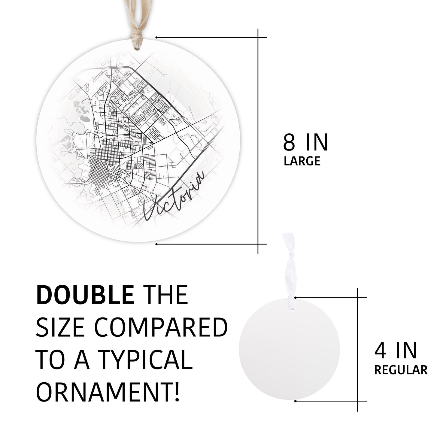 Minimalistic B&W Texas Victoria Circle Map | Wood Ornament | Eaches | Min 1